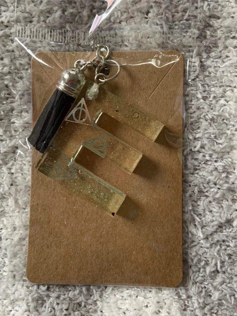 'E' Initial Keychain with Tassel